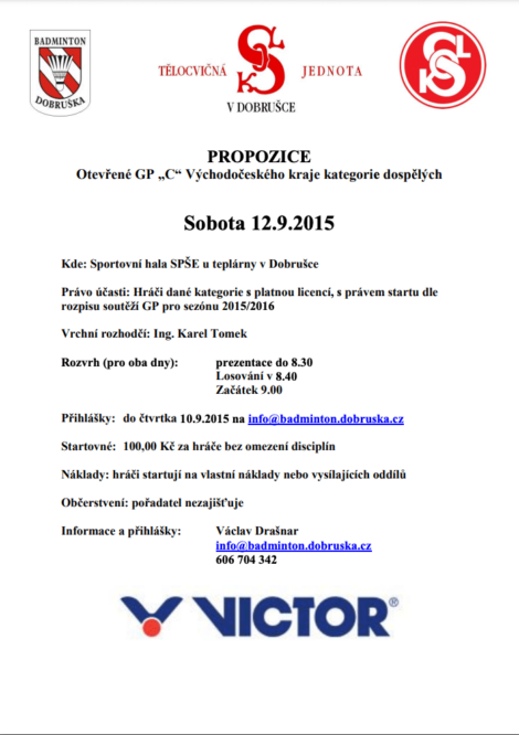 Propozice na turnaj GP C dospělých