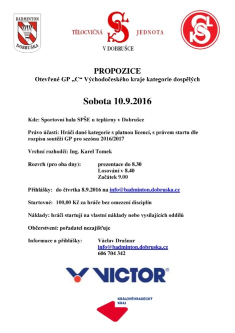 Propozice GP C dospělých 10.9.2016